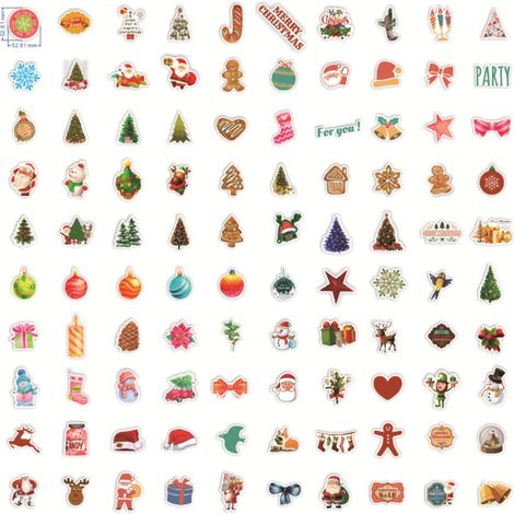 Set mit 100 Weihnachtsaufklebern 2021, abwechslungsreiche, nicht wiederholende Motive, wasserfest, Partydekoration für Kinder, Weihnachts- und Neujahrsgeschenk (1/3)