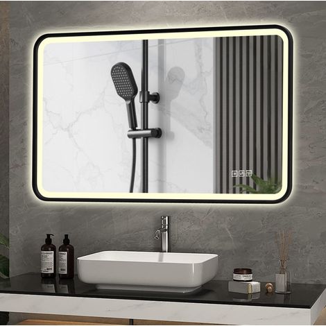 Espejo de baño LED 70x90 cm negro, con función antivaho e intensidad regulable (1/5)
