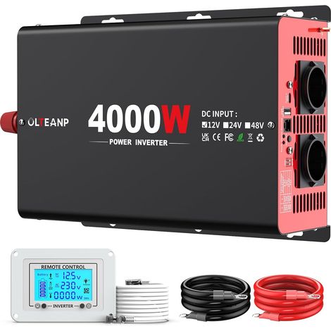 Onduleur 12V DC à 230V 4000W Onduleur De Voiture AC avec 2 Sorties AC, Port De Type C De 30W, Port USB 3.1A, Télécommande sur l'Écran LCD, Convertisseur d'alimentation pour Camions, Maison (1/5)