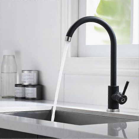 Robinet de cuisine élégant, design moderne à col de cygne, robinet pivotant en laiton massif à arc élevé, technologie de rotation avancée pour un contrôle et un débit d'eau faciles. (1/5)