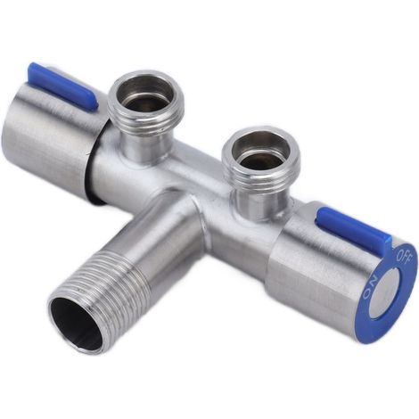 Robinet d'angle G1/2 en acier inoxydable, 1 entrée, 2 sorties, à double poignée et double commande pour eau froide (1/5)