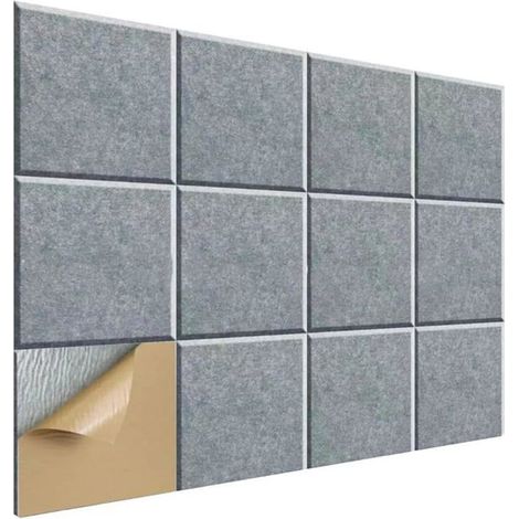 Lot de 12 panneaux en feutre de liège auto-adhésifs insonorisants de 30 x 30 cm, gris foncé, pour la maison, le bureau ou le bricolage. (1/5)