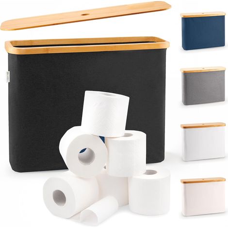 Rangement Papier Toilette pour 12 Rouleaux, Range Papier Toilette Pliable et Empilable avec Couvercle en Bambou (1/4)