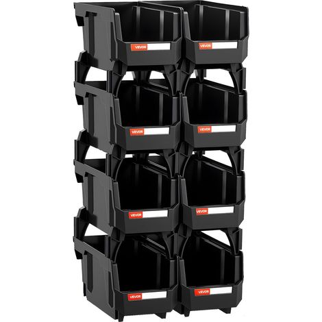 Bacs de rangement empilables plastique 27,6 x 14 x 13 cm, 8 pièces, conteneurs pour organiser bureau, garage et accessoires noirs (1/5)