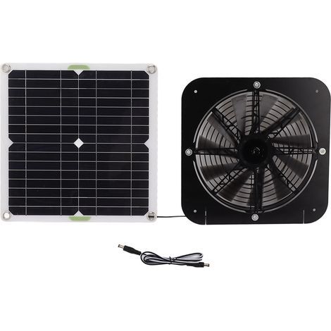 Ventilateur solaire rond de 13,5 pouces (34,3 cm) et 100 W, avec panneau solaire intégré, idéal pour serre, poulailler ou chenil. (1/5)