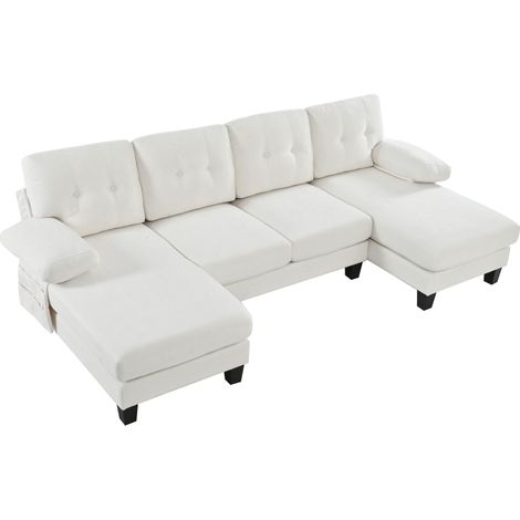ELVMI Sofá esquinero convertible 4 a 6 plazas con bolsillos laterales y reposabrazos extraíbles en Chenilla Beige (1/4)