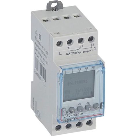 Interrupteur horaire digital modulaire programmable pour illuminations extérieures - 2 sorties 16A 250V - 2 modules - LEGRAND