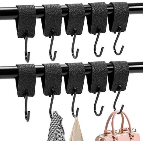 Crochets en S, lot de 10 crochets en S avec boucle en cuir, crochets pour tringle à vêtements, crochets de fenêtre pour suspendre les vêtements, manteau (1/4)