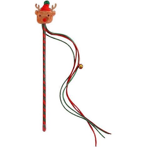Baguette de pêche amusante pour chat avec Père Noël, renne et élan. (1/5)