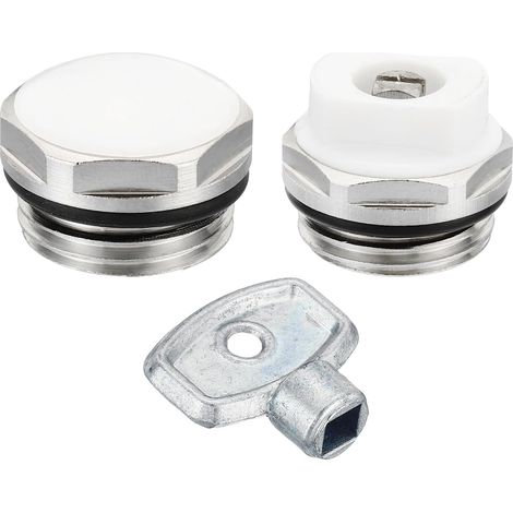 1/2" BSP Mâle Filetage Manuel Radiateur Air Évent Plug Trousse avec Clé, 2 Paquet Nickel Plaqué Laiton P Cosses pour Radiateur Chauffage, Argent Blanc (1/5)