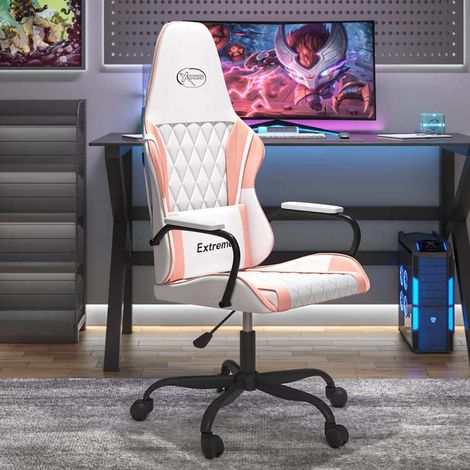 vidaXL Silla gaming cuero sintético blanco y rosa (1/5)