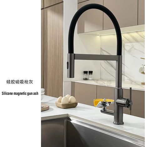 (Gris anthracite C) Robinet d'évier de cuisine moderne avec rondelle en forme de coupe et noyau de valve en céramique. (1/5)
