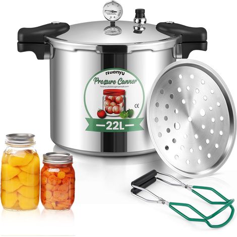 Stérilisateur de boîtes de conserve 22L avec manomètre et poids de pression 15PSI avec base en alliage compatible avec les cuisinières à induction et à gaz Stérilisateur de boîtes de conserve