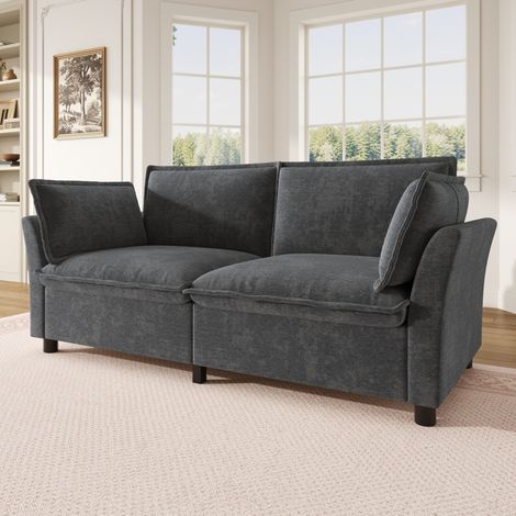 Canapé 2 places en chenille gris 155 x 81 x 87 cm, 2 coussins, OKWISH (1/5)