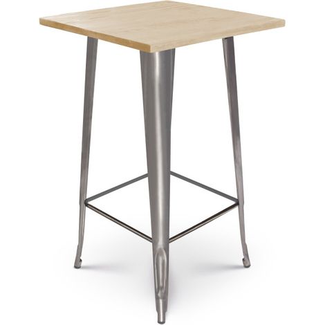 Bartisch im Industriestil "Mange Debout" aus rohem Metall und heller Holzplatte - 60x60 cm