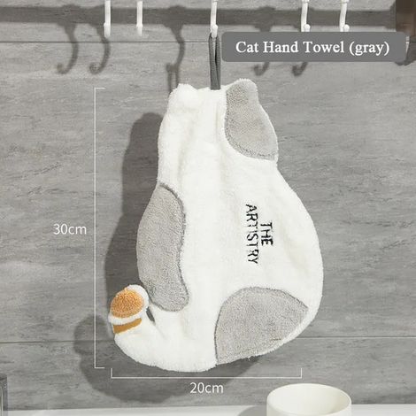 Serviette de toilette chat mignon pour enfant Serviette de cuisine en microfibre super absorbante Vaisselle à haute efficacité Serviette de nettoyage Outils de cuisine chat gris