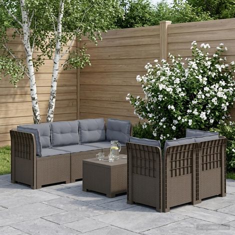 Canapé de Jardin 5 Places avec Table Salon de Jardin Modulable Aspect Rotin PP Gris Clair - PANGIVO (1/5)