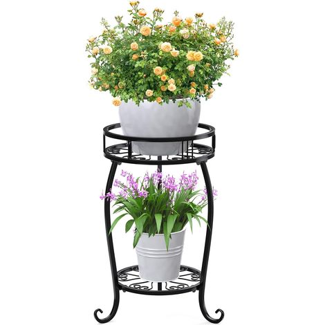 Support à Plantes en Métal, 2 Niveaux Présentoir de Pot Moderne Supports de Pots de Fleurs, Étagères à Fleurs, Plant Tabouret de Fleur, Intérieur Extérieur Jardin (1/5)