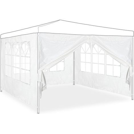 Relaxdays gazebo side panels, set of 4, marquee side wall, waterproof, with window, PVC/PE fabric, pergola covers, white