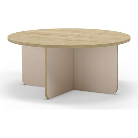 Mesa de centro redonda modelo Noe acabado roble/crema, 38cm(alto) 80cm(ancho) 80m(fondo). (1/4)