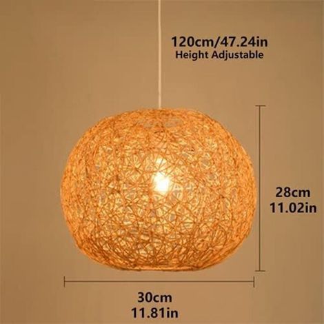 Lampada a sospensione in rattan naturale, lampadario intrecciato a mano, lampada da isola cucina, lampade a sospensione in stile rustico, ideale per caffè, librerie e corridoi. (1/3)