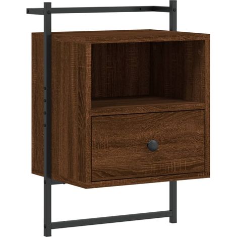 Comodino sospeso con cassetto e vano a giorno 40 x 30 x 61 cm MDF marrone DEC034247