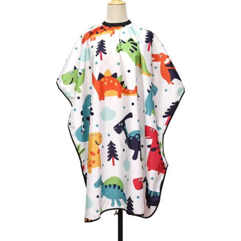 Cape de Coiffeur pour Enfants, Imperméable avec Fermeture Snap, Coupe Cheveux Tissu Dinosaure de Dessin Animé, Salon de Coiffure (1/4)