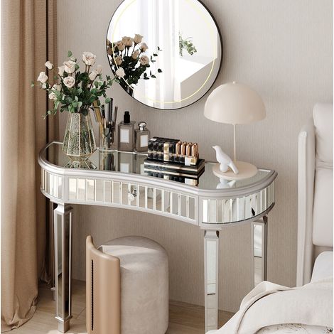 Table console demi-lune 120 cm avec tiroir gris OKMYHOME (1/5)