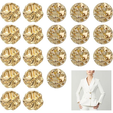 Magnifiques Boutons à Tige de Couleur Or Vintage,Lot de 20 Boutons Dorés en Alliage de Zinc de Forme Irrégulière et à Surface Ondulée,pour Pull,Manteau,Veste,Cardigan,Costume