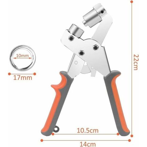 Pinza per occhielli, pinza per occhielli, kit professionale per foratura occhielli, 100 pezzi (diametro interno 10 mm) pinza per montaggio occhielli in metallo per teloni per tende in pelle intrecciat (1/4)