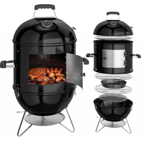 Fumoir 3 en 1- Outsunny - 3 grilles de cuisson, thermomètre intégré, ventilation réglable - acier métal - 62,5x47,5x91cm - noir