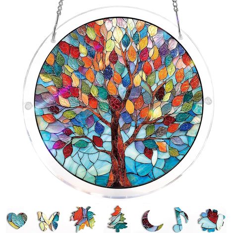 Attrape-soleil puzzle en acrylique « Violet et Grâce » (jardin violet), style vitrail, à suspendre, décoration intérieure, cadeau pour maman, épouse, sœur, tante, meilleures amies, 19,8 cm (1/5)
