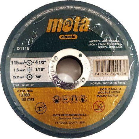Disco corte acero inox ø115 x 1,6 x 22,23 mm (1/4)