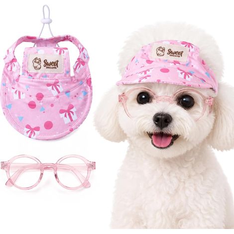Chapeau pour chien avec lunettes de soleil, casquette de protection solaire avec trous d'oreilles, accessoire amusant pour photos, respirant et confortable (1/5)