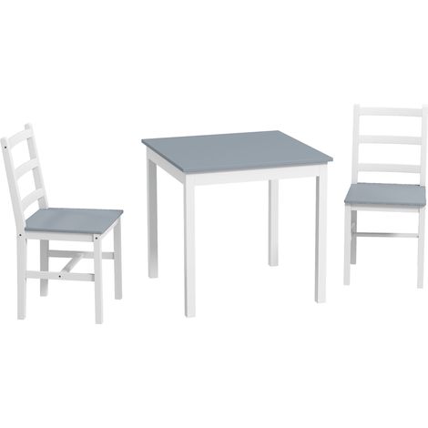 Juego de mesa y 2 sillas para 2 personas, compacto gris y blanco, madera de pino, MODENUIT (1/5)