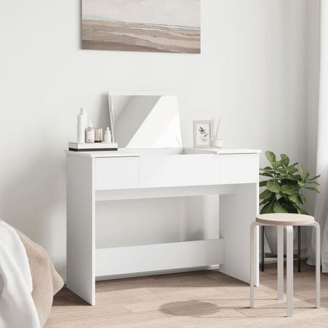 Coiffeuse avec Miroir, Table de Maquillage 100x45x76 cm, Meuble de Toilette Moderne avec Rangement, Bureau de Beauté pour Chambre (1/5)
