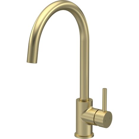 Balterley Gratwich Kitchen Mono Mixer Tap with Single Lever Handle, High Curved Swivel Spout - Brushed Brass Finish (1/4)