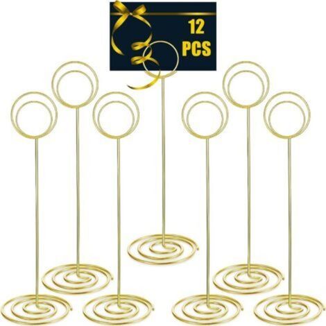 12 Pièces Porte-Numéros de Table, 22CM Grand Porte-Cartes Supports pour Tableaux en Fil Métallique pour Lieu Menu Mémo Nom Cartes dans Mariage Fête Réception Restaurant Maison Bureau (Dorés)