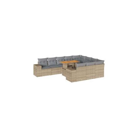 Salon de jardin avec coussins 10pcs beige résine tressée acacia (1/5)