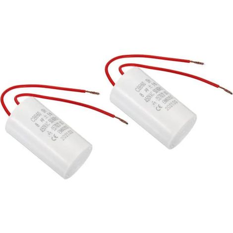 Condensateur   CBB60 8uF 450V AC 2 fils 12cm 50-60Hz Film polypropylène Plastique pour Pompe à eau Blanc 2Pcs