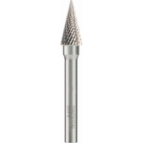 Fraise Rotative HM Tige Cylindrique Conique à Pointe Fine - Fontes, Aciers D. 8 x Lt. 63 x Lu. 18 x Q. 6 mm - Diamwood