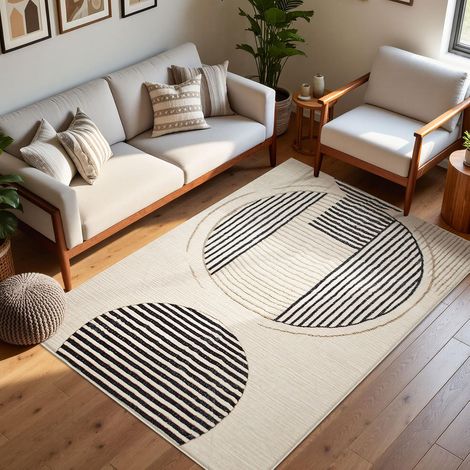 Tapis Salon Lavable 120x160cm, Doux Tapis Chambre Beige Antidérapant Géométrique Grand Tapis à Poils Courts (1/5)