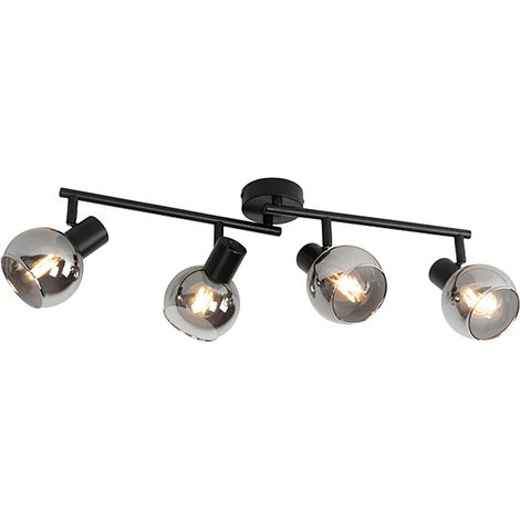 QAZQA Lampada da soffitto vidro - Art déco - Vetro,Acciaio - Nero - Oblungo E14 Max. 4 x 4.5 Watt