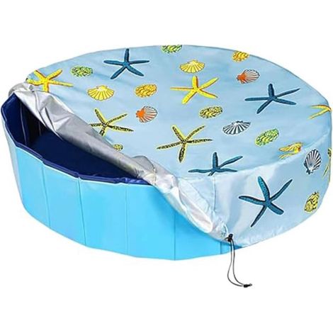 Telo di copertura per piscina, rotondo, con coulisse, impermeabile e resistente agli strappi, per piscine esterne, telo blu, previene l'intasamento da foglie e detriti, 82x30 cm (1/5)