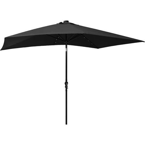 Parasol de jardin noir 2 x 3 m avec LED et mât en acier – Protection solaire pour terrasse, balcon et extérieur, ombrage lumineux (1/5)