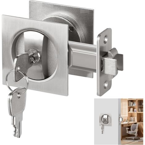 Serratura quadrata per porta scorrevole, ferramenta in nichel satinato per porte scorrevoli con chiave, scrocco a incasso per camera da letto e bagno.