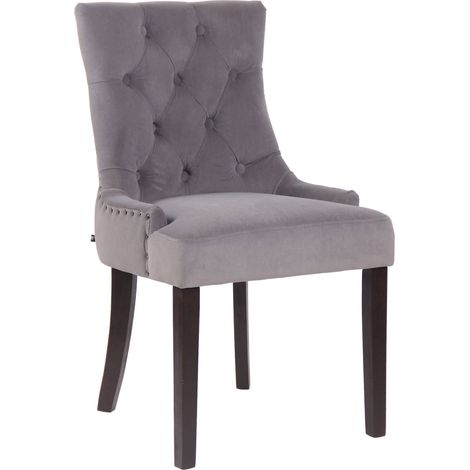 Chaise de salle à manger x1 design antique capitonné en velours gris avec 4 pieds en bois marron 100001931