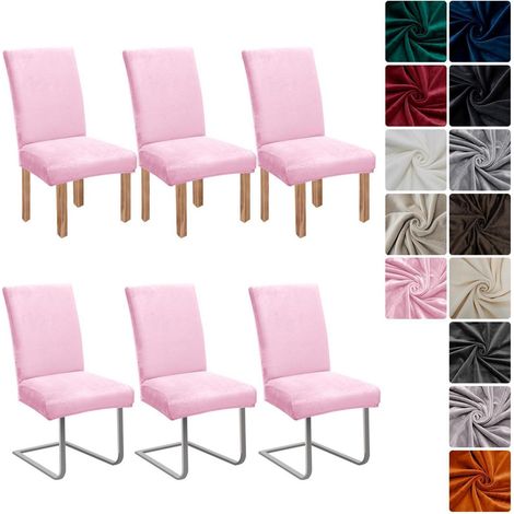 Stuhlhussen Samt 6er Set, Universell Stretch Stuhlbezug, Waschbar, Rosa (1/5)