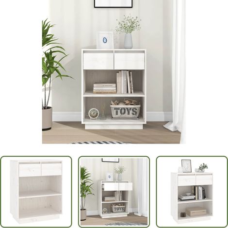vidaXL Rangement salon - Armoire console Blanc 60x34x75 cm Bois de pin solide (1/5)