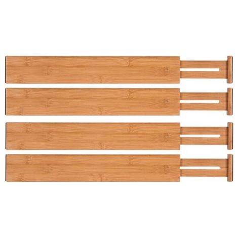 pair Séparateurs de Tiroir de Cuisine en Bambou (Lot de 4) Organisateurs de Tiroir Réglables, À ressort, Cuisine, Chambre à coucher, Tiroir pour bébé, Bureau
